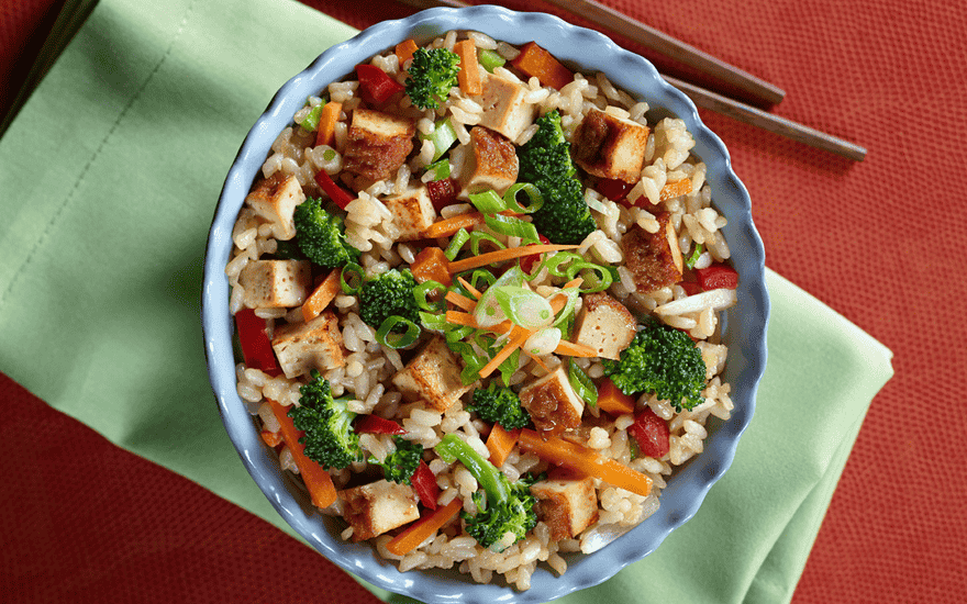 Mixed Rice With Savory Orange Tofu Cutlet